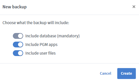 Backup creation dialog