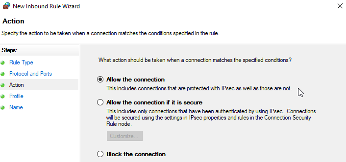 Selecting Allow option