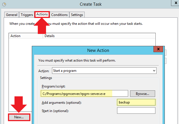 Setting the task action