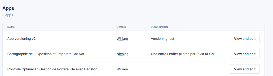 Apps listing
