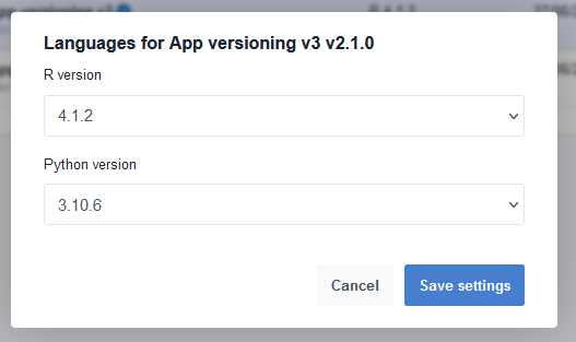App versions settings