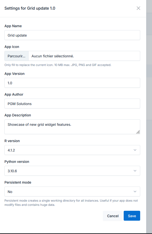 App versions settings